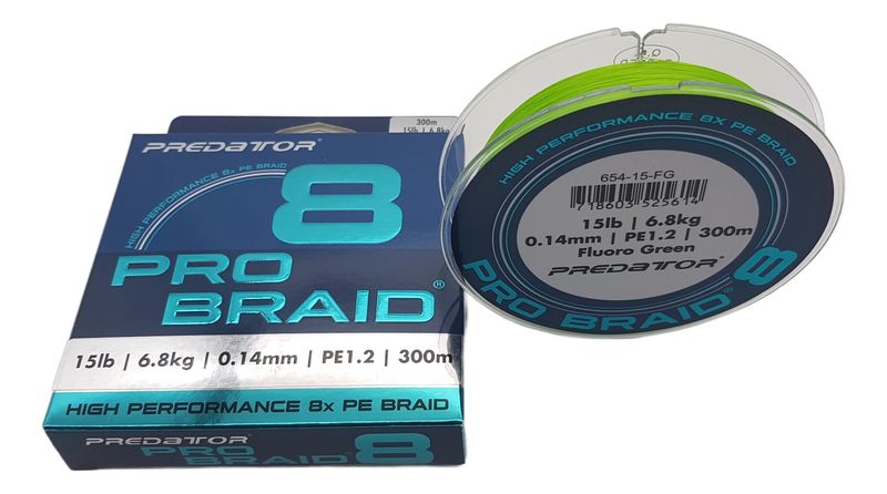 Predator Pro Braid 15lb 6.8kg Fluro Green 300m 8x PE Fishing Line