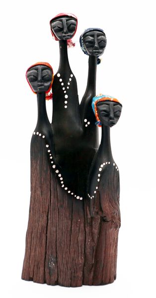 African Hand Carved 4 Head Figurine - Bark Head