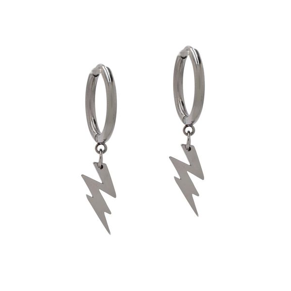 Xcalibur Stainless Steel Lightening Bolt Huggie Drop Earrings