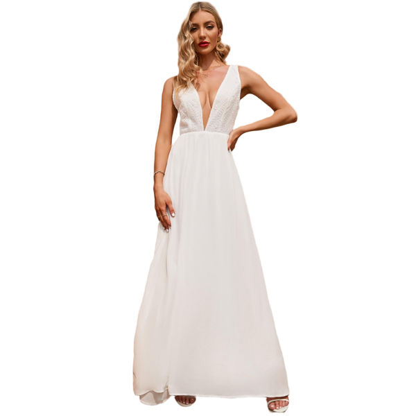 Women's V-neck Floor Length Sleeveless Evening Gown