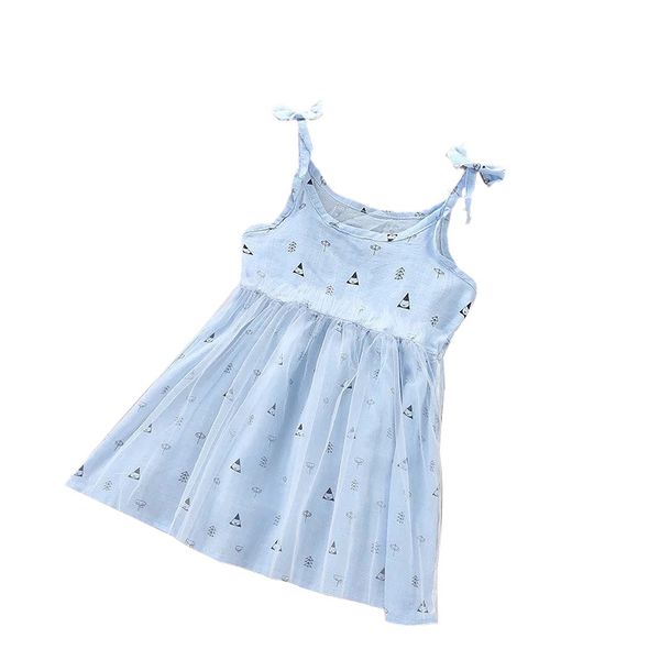 Fun Summer Girls Dress with Tulle Overlay - Blue