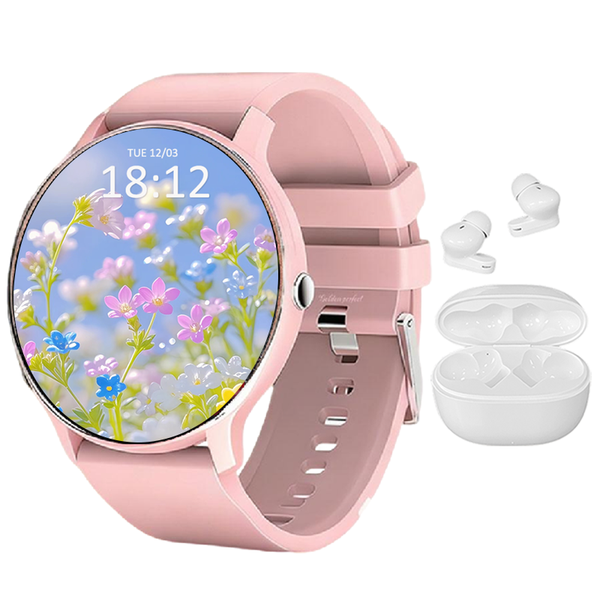 Trendy Smartwatch for Women 1.28" AMOLED with Auto-Pair Bluetooth Earbuds