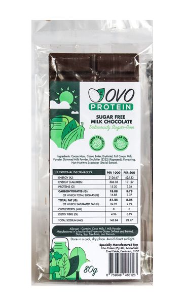 Ovo Protein - Sugar Free Milk Chocolate Slab - 80g - Handmade