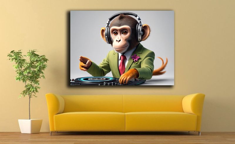Suited Monkey DJ Canvas Wall Art