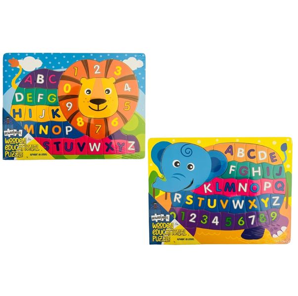 Growing Minds: Wooden Alphabet &amp; Letters - Wild Animal Puzzle (Set of 2)