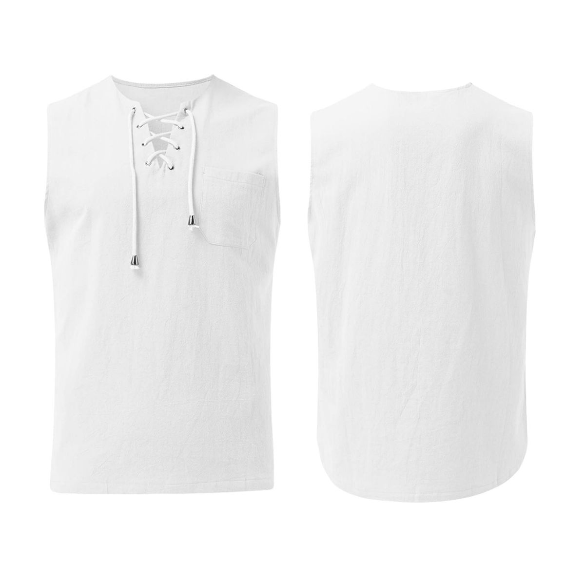 Men's Beach Sleeveless Shirts Tank Top Lace Up Cotton Linen Racer