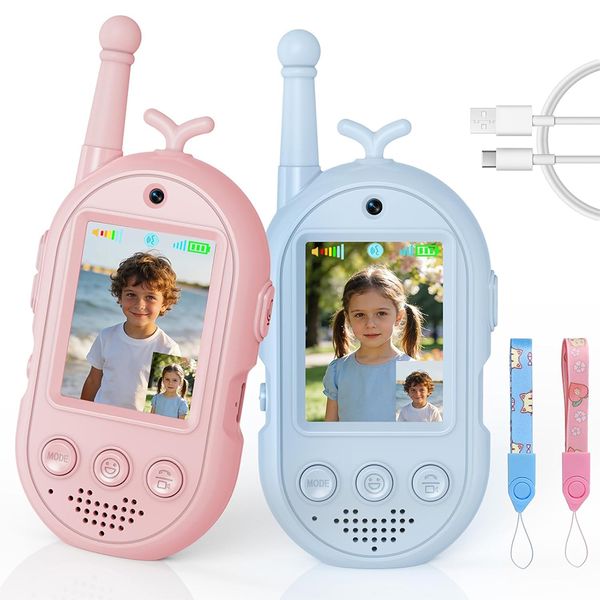 Kids Video Walkie Talkies 2 Pack, Rechargeable with Camera, Pink &amp; Blue