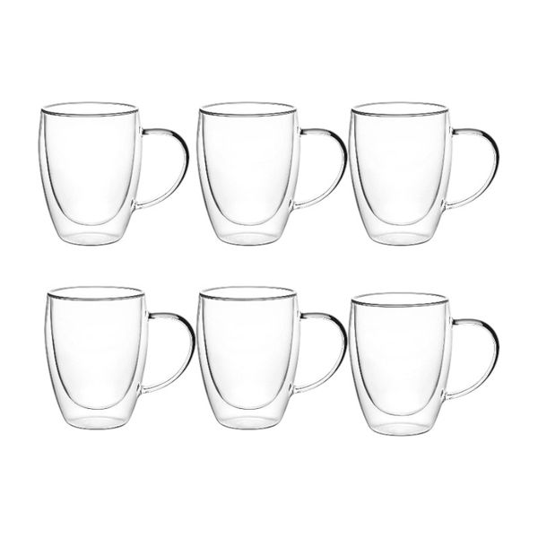 Double-Walled Borosilicate Glass Coffee Cups - Transparent 250ml - 6-Pack