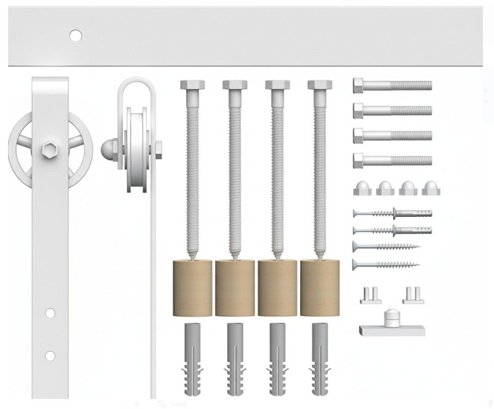 2000mm White 70mm Barn Door Hardware Kit with Spoke Wheels