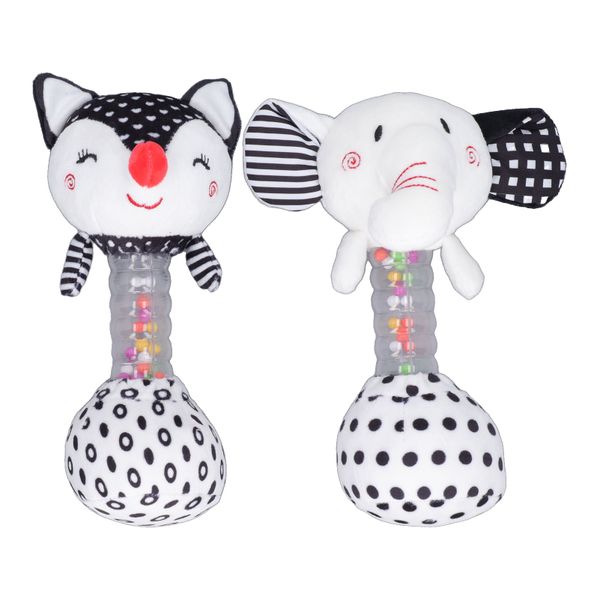2piece Baby Hand Rattle Toy Stuffed Animal Cotton Filling Soft Plush Shaker