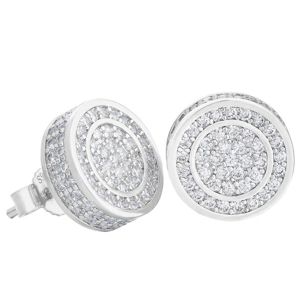 Silvertone Pave' Giant Iced Out Round Stud Earrings For Men