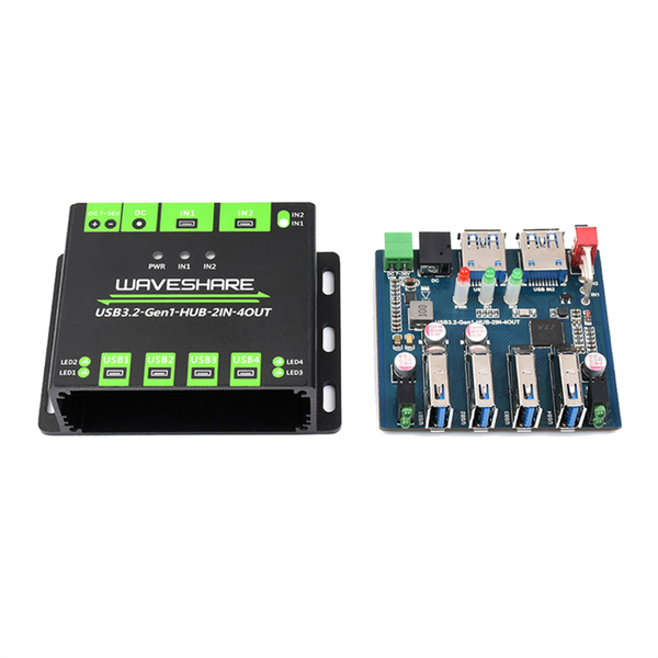 Waveshare Industrial 4-Way USB3.2 Gen 1 Hub 2IN-4OUT