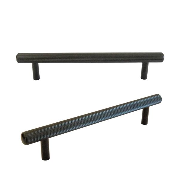 Antique Ribbed Brass Door Handle - Set of Two