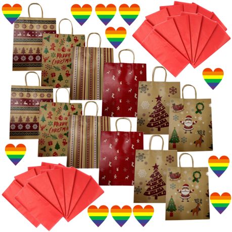 Craft 12pc Christmas Gift Bags With 20pc Tissue Paper 12pc Heart