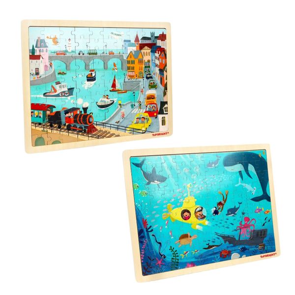 TopBright 100 Piece Puzzle Combo - City Traffic and Underwater World