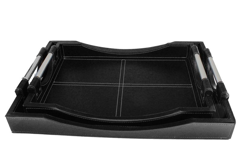 Leather Serving Tray Set - Twin Set of 42 &amp; 50cm Trays
