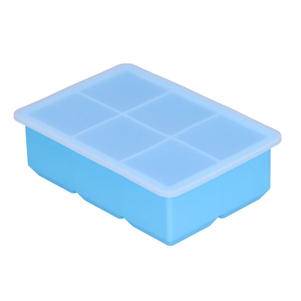 Square Silicone Ice Tray With Lid Sky Blue - 6 Cell