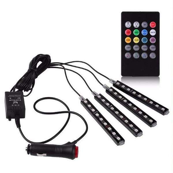 Car Interior Lighting Atmosphere Strip Light Remote Control 12 LED Strip x4
