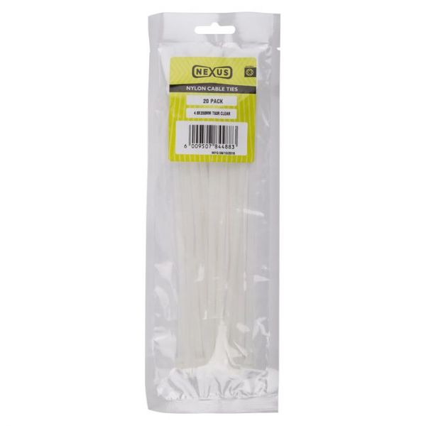 Bulk Pack 10 x Nexus Cable Ties 4.8x200mm T50r 20pk Clear