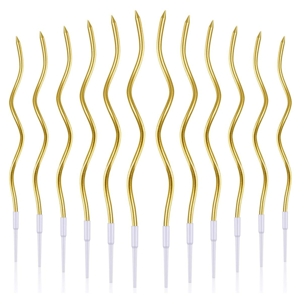 Twisty Spiral Gold Birthday Candles - 12-piece - Metallic Colours