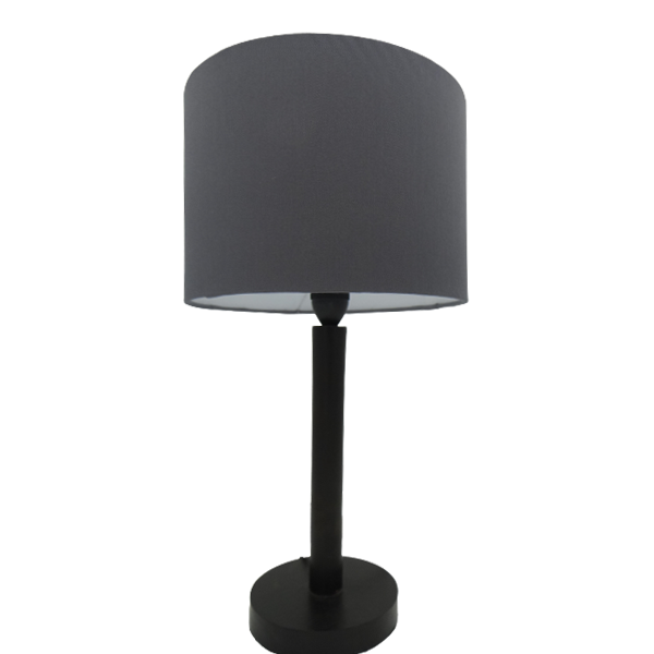 Dark Mahogany Stain Table Lamp With Grey Drum Shade