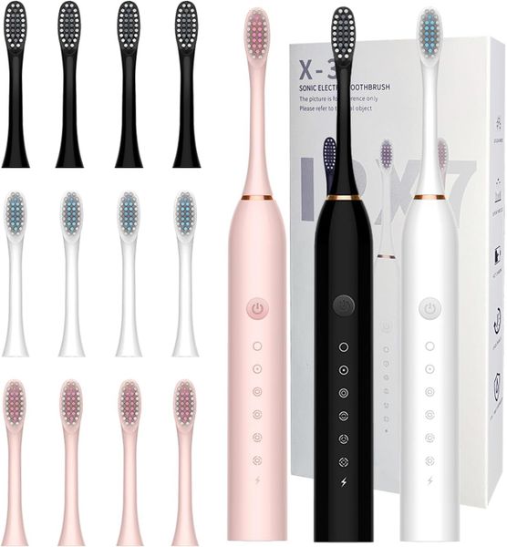 3 Rechargeable Sonic Toothbrushes, 6 Modes with 12 Replacement Heads