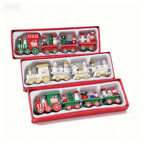 3 Pcs Wooden Small Train Christmas Decoration - Christmas Small Gift