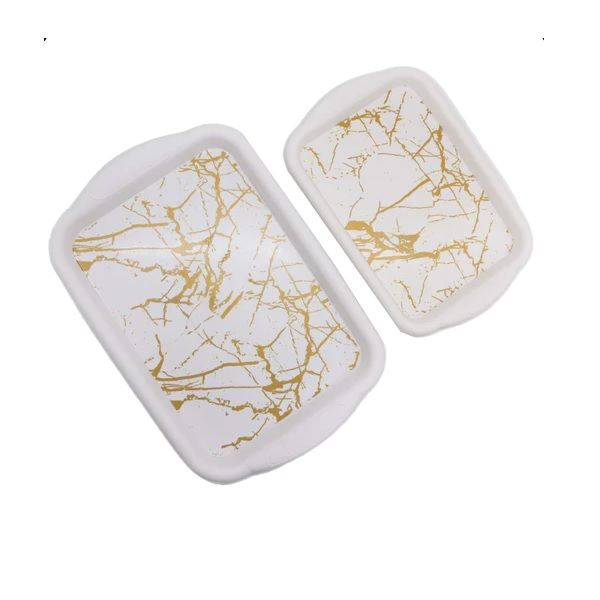 Luxury Houseware Serving Tray Gold Marble Look Set of 2 - Rectangle Set