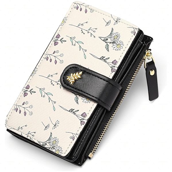 Purses for Women Medium Ladies Wallet Vegan Leather Floral Card Holder