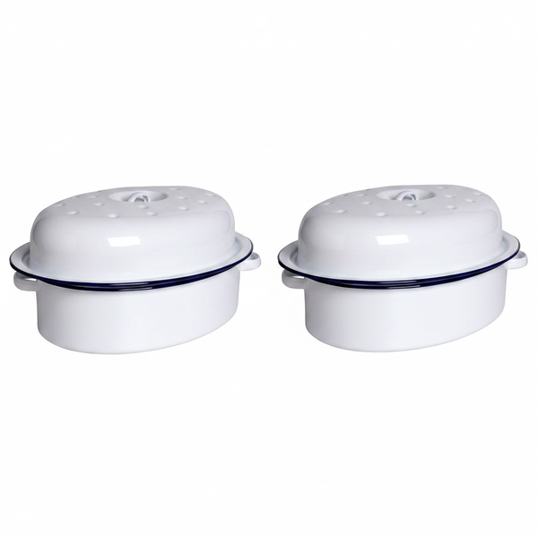Enamel Oval Roaster 38cm - Durable for Even Cooking &amp; Roasting - 2 Pack