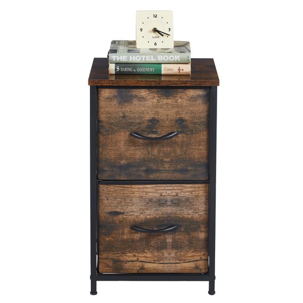 Retro Industrial Style Double-Drawer Storage Bedside Table