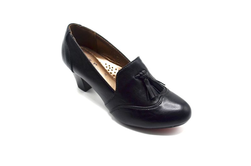 TTP Classic Ladies Semi Brogue Courts with Tassel on Vamp - Black - Uk 4