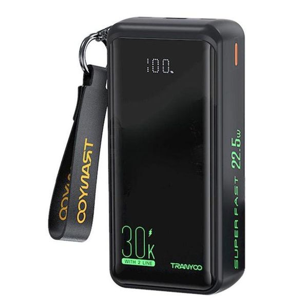 Tranyoo 30K mAh 22.5W Super fast Power Bank with Type-C+Lightning Cable