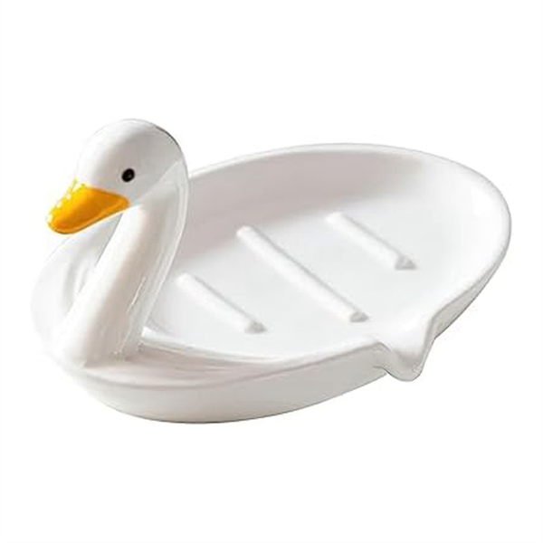 Animal Duck Ceramic Soap Dish Self Draining Soap Holder with Drain