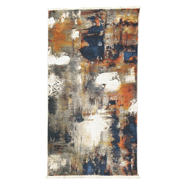150 x 80cm Navy Blue &amp; Rusty Orange Modern Machine Made Bedside Turkish Rug