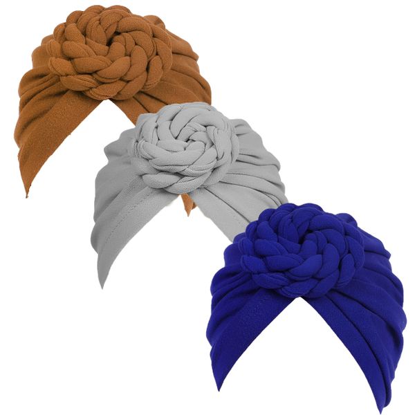 3 Pack Turban Hat Durags Flower Knot Pre-Tied Bonnet Beanie Cap Shower Cap