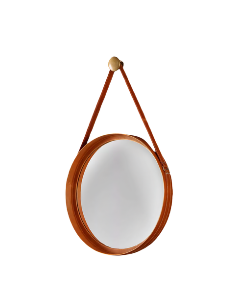 Oval Leather Mirror (Tan Color, 60X60CM)