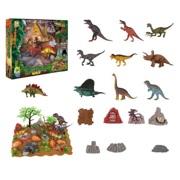 64 Piece Dinosaur World Playset with Figures &amp; Scenery - Toys for Kids
