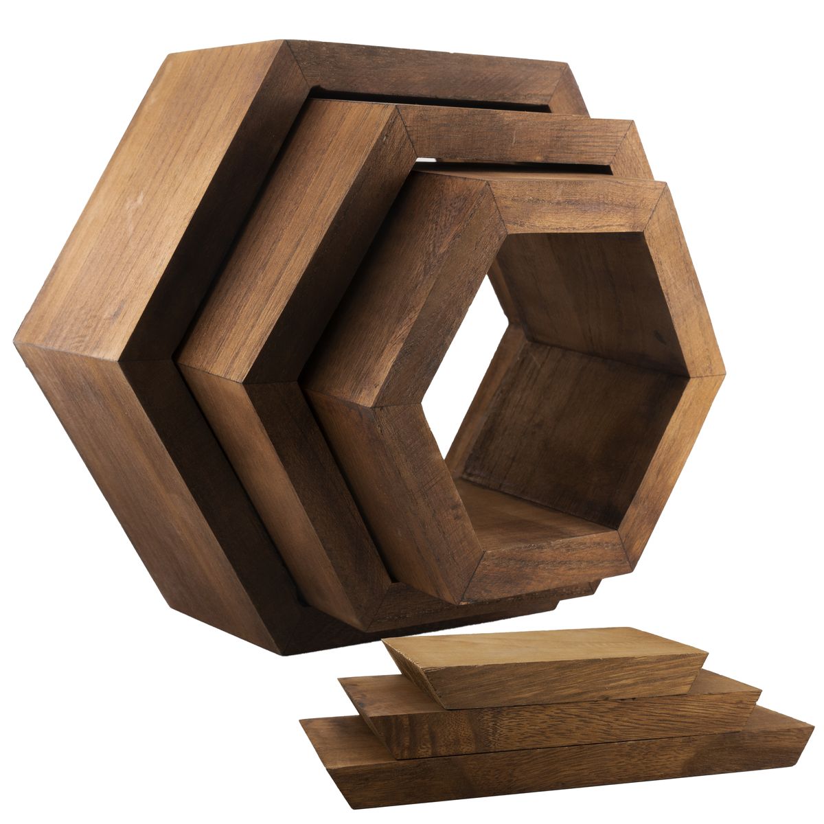 Elegant Hexagonal Wooden Floating Shelves - Modern Home D cor