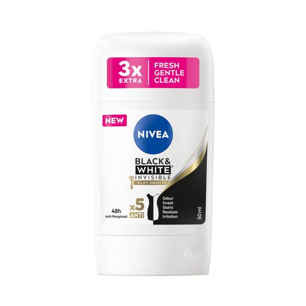 NIVEA Black &amp; White Silky Smooth Anti-perspirant Stick Deodorant, 50ml