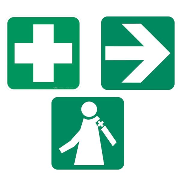 Safety Signs -3Pc - First Aid, General Direction, First Aid Station - 19x19
