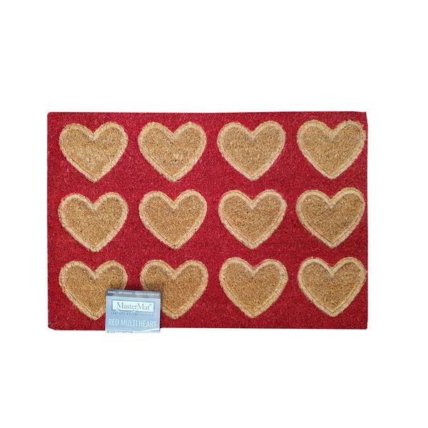 MasterMat Red Multi Heart Coir Doormat Natural Coir &amp; PVC Backing - 40x60cm