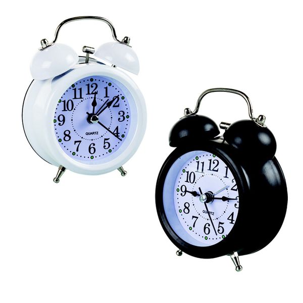 Clock Alarm Quartz Twin Bell 12cm Set of 2 - Black and White
