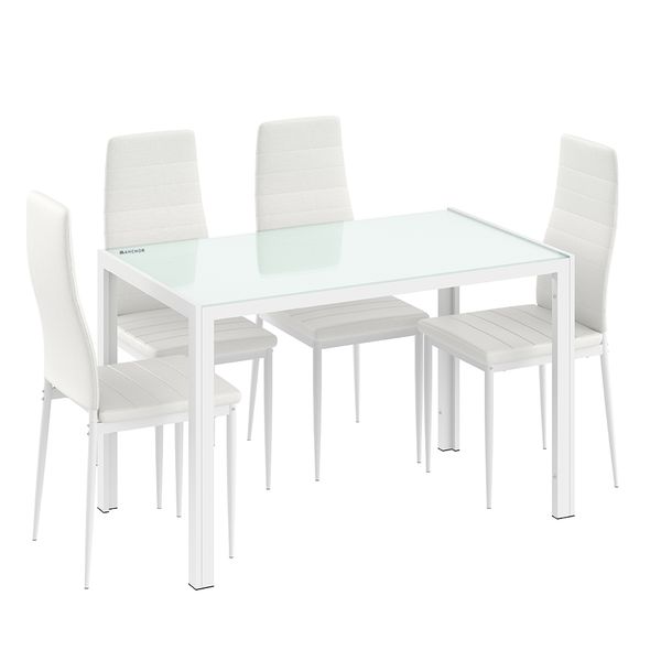 Anchor Tempered Glass Dining Table 4 Seater Set Ergonomic Padded Chairs