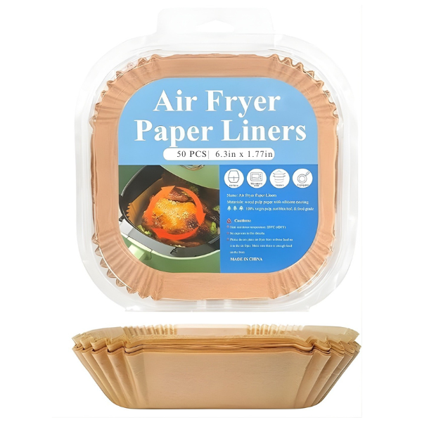 Square Air Fryer Paper Liners - 50 Pack Disposable Liners