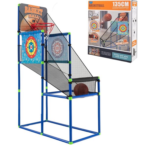 2-in-1 Indoor Basketball Hoop &amp; Dart Board Playset - Sports Toys for Boys