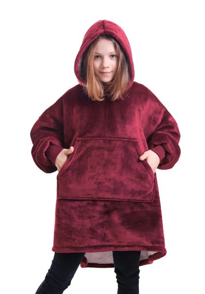 Girls Red Plain Oversized Hoodies