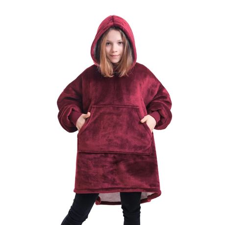 Girls Red Plain Oversized Hoodies Image