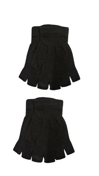 Black Fingerless Knit Gloves - Stretch Winter Gloves Set of 2