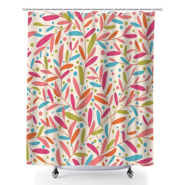 Tropical Print Shower Curtain, 180x180cm Stylish Curtain for Bathroom Decor